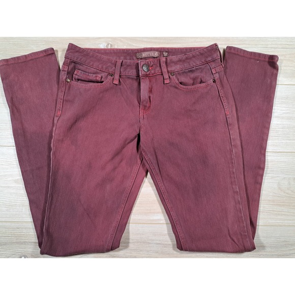 REUSE Jeans Denim - REUSE Jeans Womens‎ 30x34 Burgundy Recycled Cotton Low Rise Skinny Leg Denim